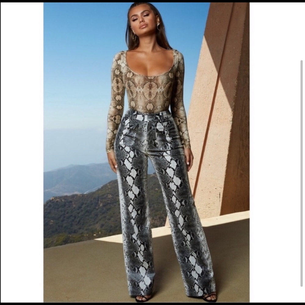Oh Polly Snakeskin Pleather Flare Pants